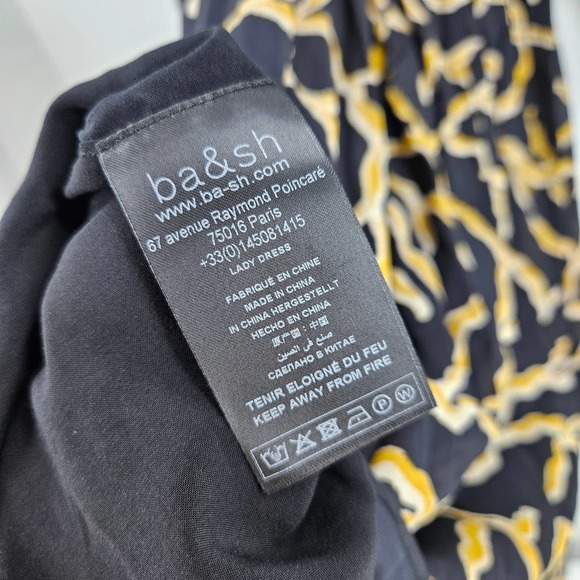 Ba&sh Dress Black Yellow Candice Abstract Print Long Sleeve Midi NWT Size M - Picture 7 of 11